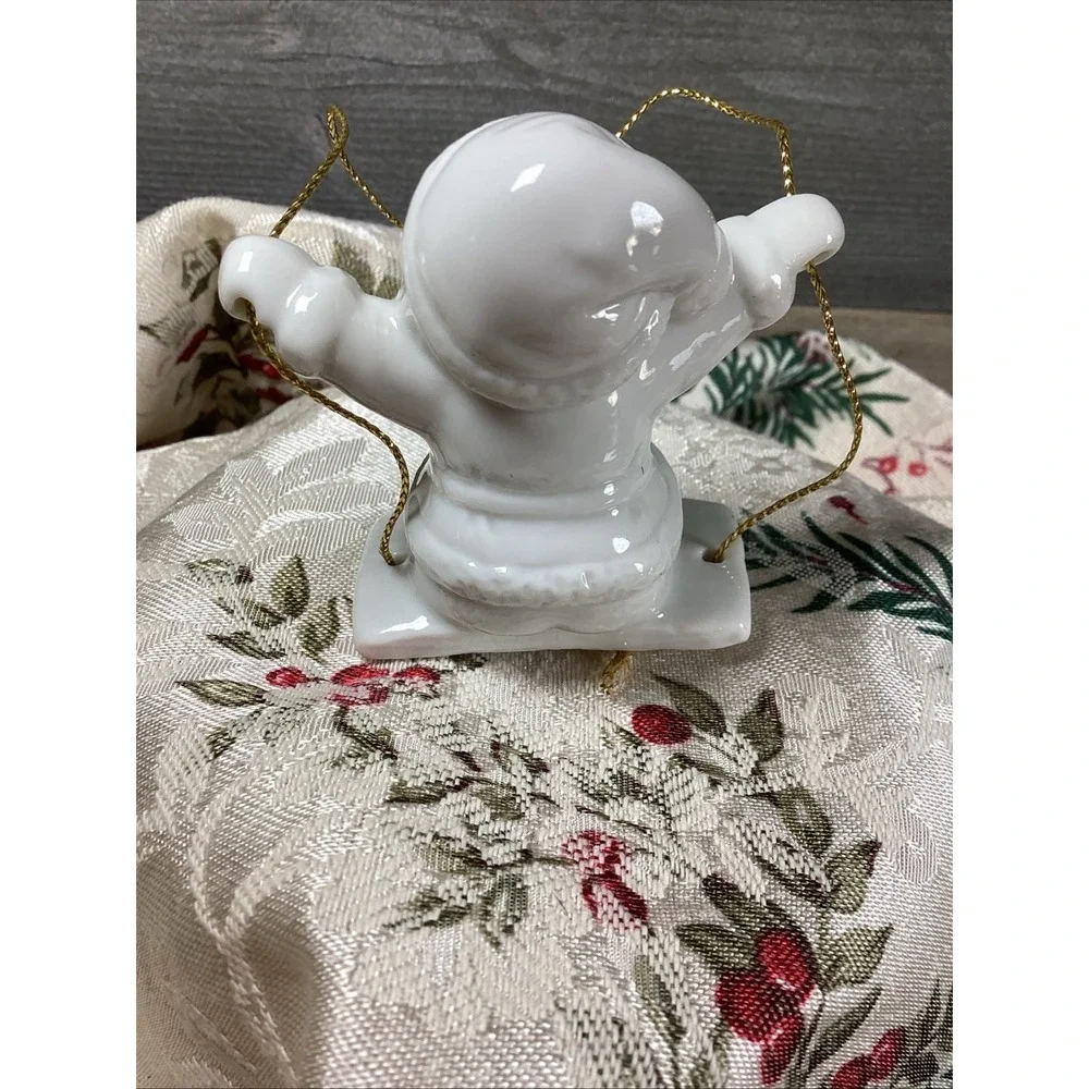 Vintage Midwest Importers Ceramic Santa Claus Ornament on Swing White 1980s